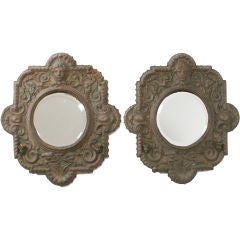 Antique Pair of Embossed Brass Mirrors