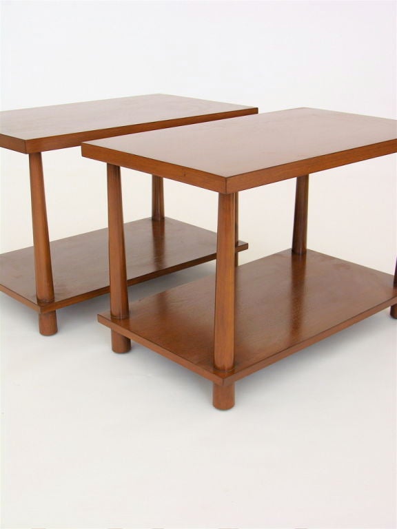 A pair of reverse tapper side tables by T.H. Robsjohn-Gibbings for Widdicomb. Model number 1643.