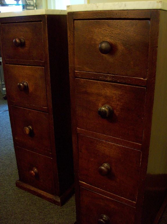19th Century Pair of Narrow Antique Mahogany  Drawers with New Marble Tops