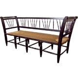 Long Antique French Rush Seat Bench