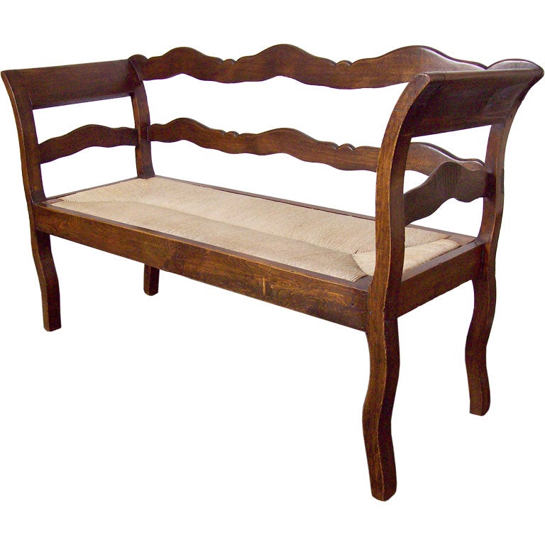 Antique French Rush Seat Bench
