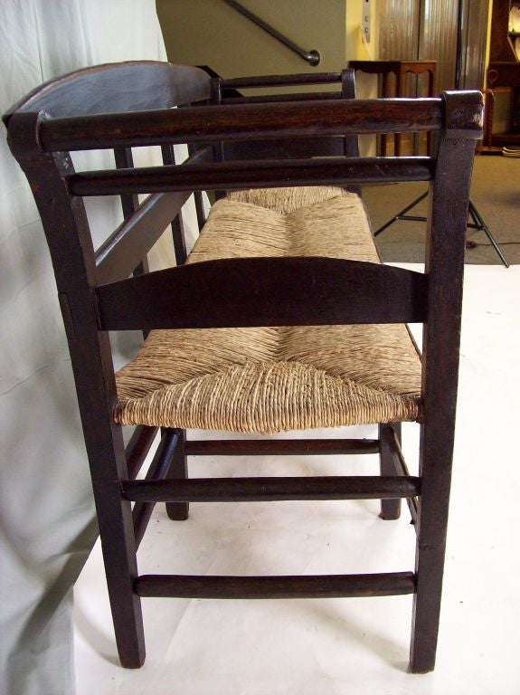 Wood Antique French Rush Seat Bench