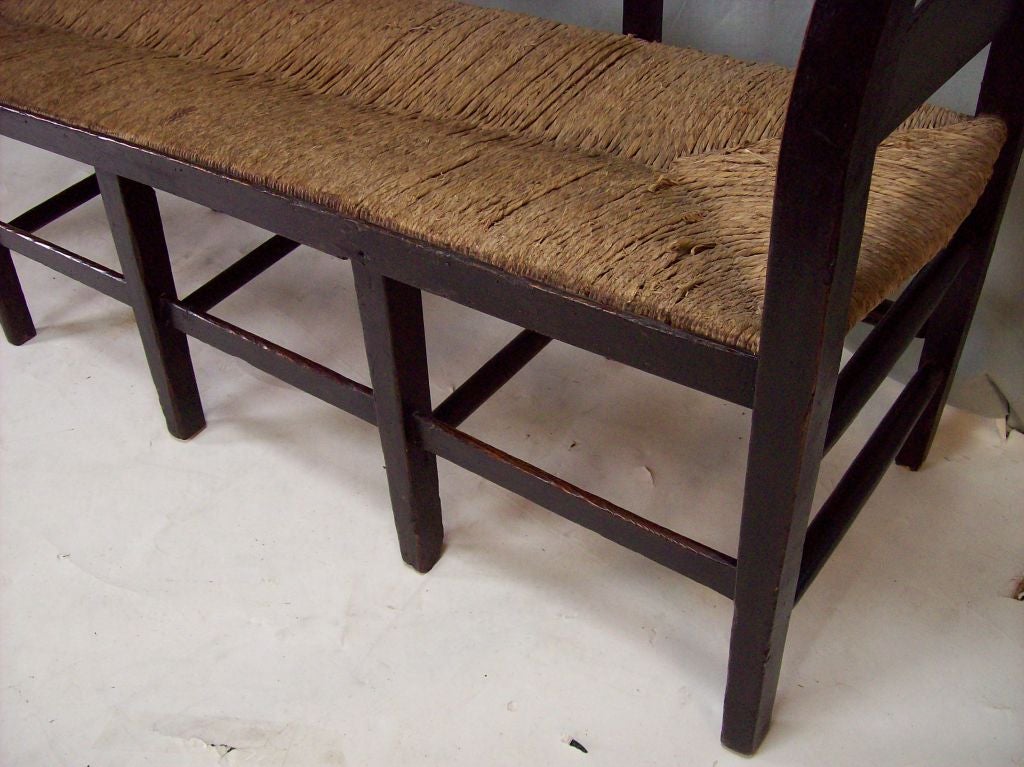 Antique French Rush Seat Bench 1