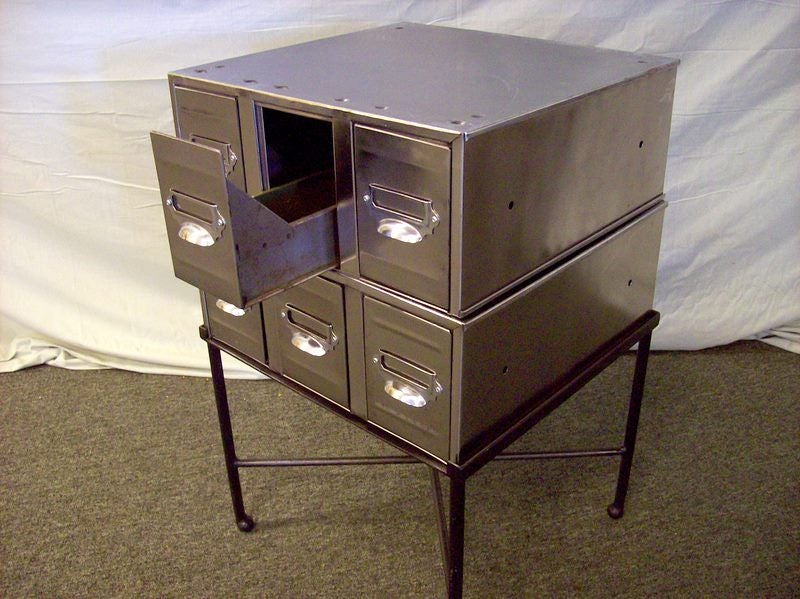 English Polished Vintage Steel Drawers on a New Stand, England