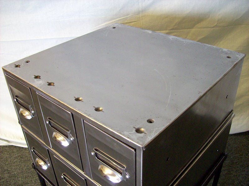 Polished Vintage Steel Drawers on a New Stand, England In Good Condition In Port Chester, NY