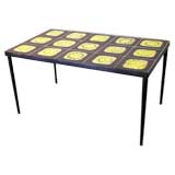 Small Mid-Century French Yellow Tile Low Table