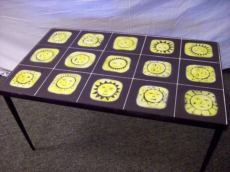 Small Mid-Century French Yellow Tile Low Table