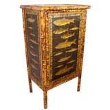Antique Bamboo Cabinet with New Fish Decoupage