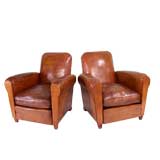 Pair of Small Deco Leather Club Chairs