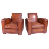 Pair of French Deco Leather Club Chairs