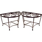 PAIR of French Steel Grille Demi-Lune Tables
