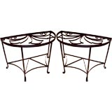 PAIR of French Steel Grille Demi-Lune Tables