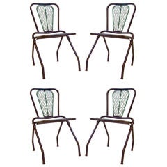 FOUR French Steel Green and Black Folding Chairs