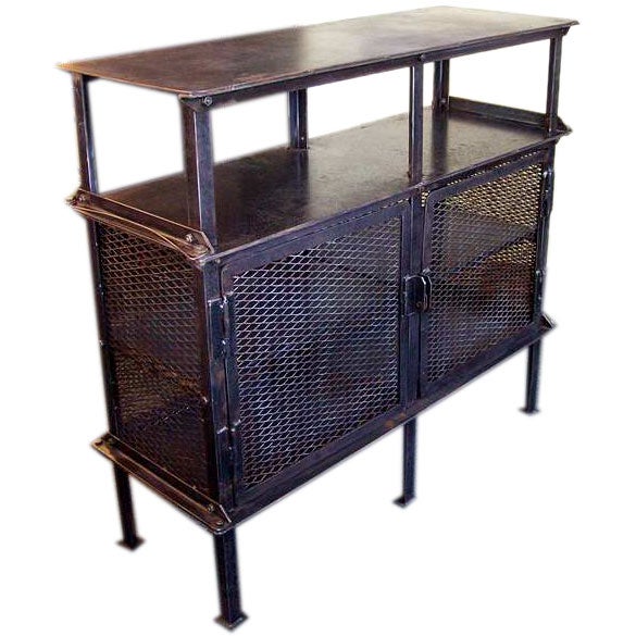 Vintage French Industrial Steel Two Door Buffet