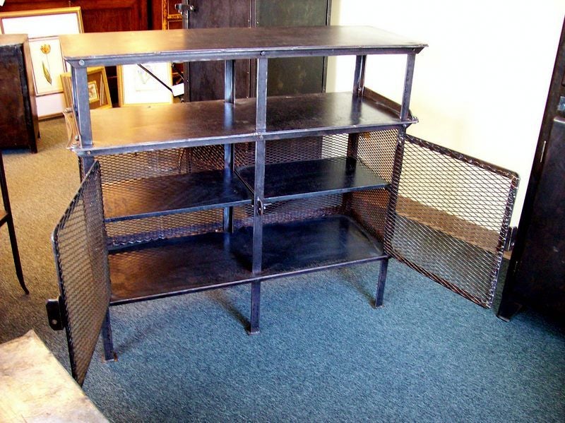 20th Century Vintage French Industrial Steel Two Door Buffet