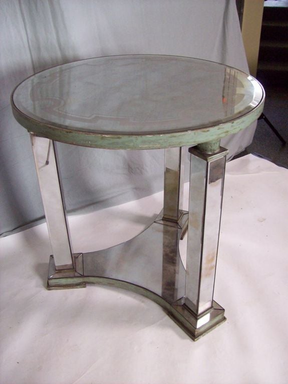 Mid-20th Century Mirrored French Deco Round SideTable