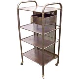 Vintage French Industrial Steel Trolley with Drawer