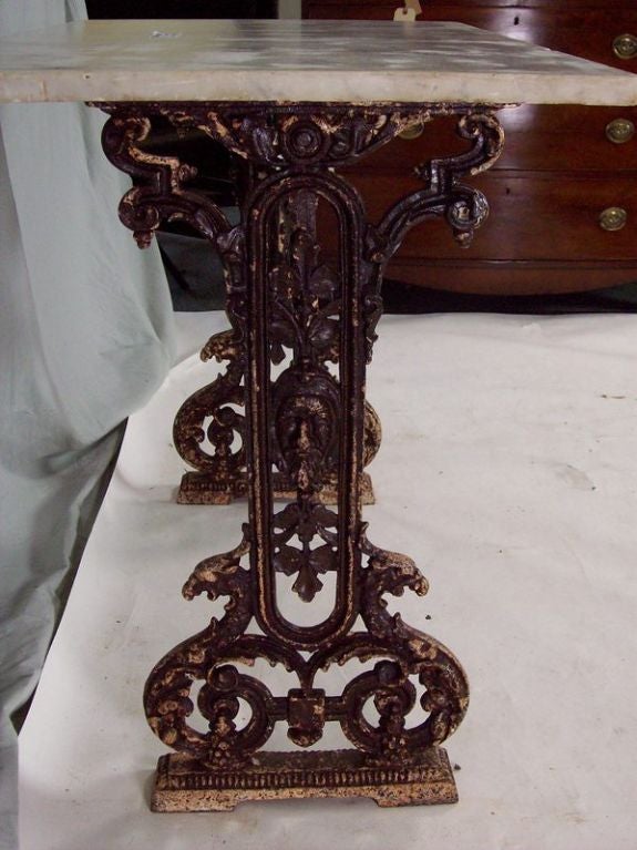 Antique French Iron Base Tavern Table, Marble Top