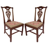 Antique PAIR of Beautifully Carved Chippendale  Side Chairs