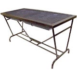 Antique French Industrial Steel Post Office Desk with Two Drawers