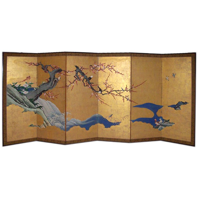 Fine Antique Japanese Six Panel Screen