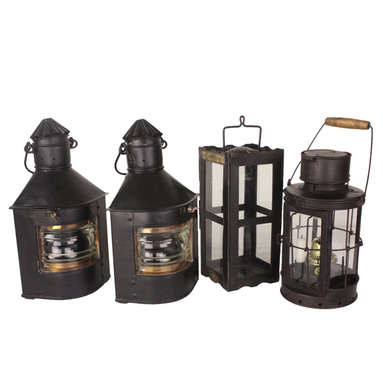 Collection of Four Antique English Stable and Nautical Lanterns