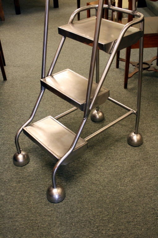 Vintage Polished Metal Tall Library Steps at 1stDibs