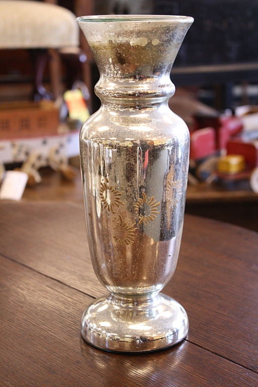 Showing 7 pieces of a 48-piece collection of decorative, sparkling antique mercury glass candlesticks and vases from late nineteenth century England and France.  IMAGE 6 shows the bulk of the collection. Glamourous and eye-catching. There is some