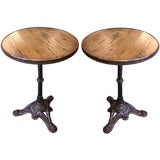 PAIR of Antique French Pine and Iron-base Pedestal Tables