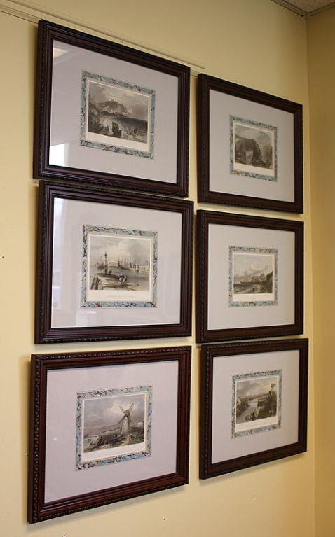 Six Antique Framed Hand-Colored Engravings, English Port Scenes For Sale 2