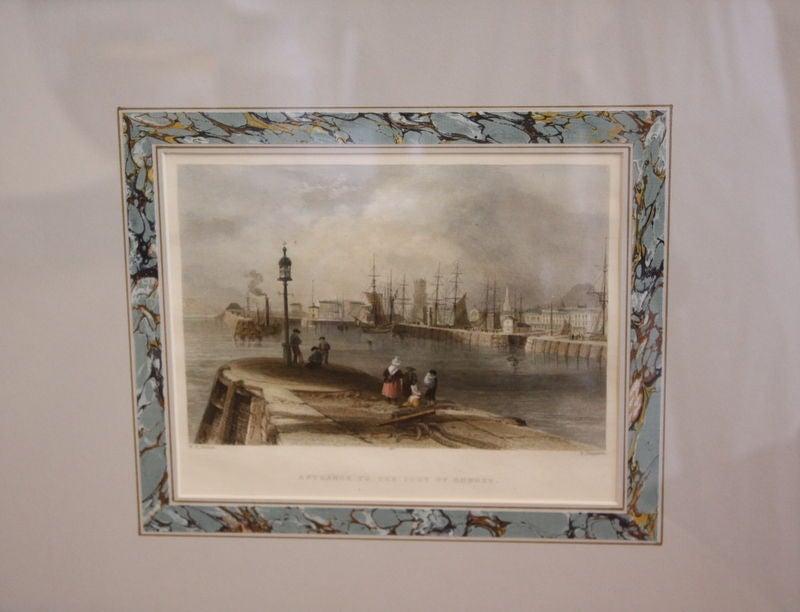 Paper Six Antique Framed Hand-Colored Engravings, English Port Scenes For Sale