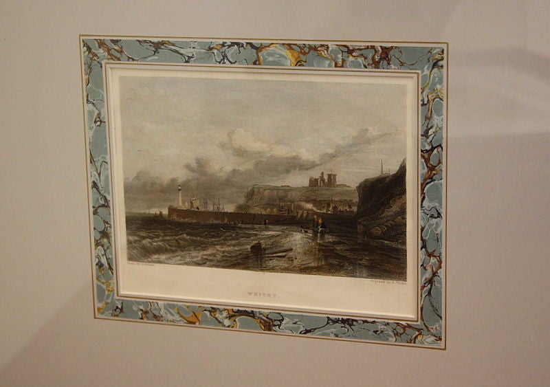 19th Century Six Antique Framed Hand-Colored Engravings, English Port Scenes For Sale