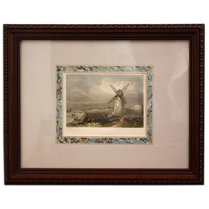 Six Antique Framed Hand-Colored Engravings, English Port Scenes For Sale 1