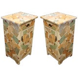 Pair of Antique Cottage Nightstands, Postcard Decoupage
