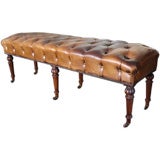 Antique William IV Leather Covered Bench
