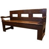 Antique French Studded Chunky Chestnut Bench