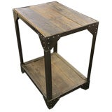 French Industrial Riveted Steel and Wood Side Table, c1940