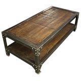 Handsome  Industrial French  Riveted Steel and Wood Coffee Table