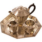 Hand-Hammered Four-Piece English Pewter Tea Set, c. 1930