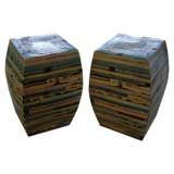 Hand Decorated Pair of Majolica Garden Stools