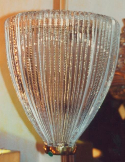 Pair of Pear-Shaped Murano Glass Lanterns with Bronze Structures