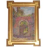 Gladys Logan Winner Painting of Arched Wall with Palm Trees