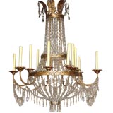 Empire-Style Crystal Chandelier with Gilded Metal Ring Supports