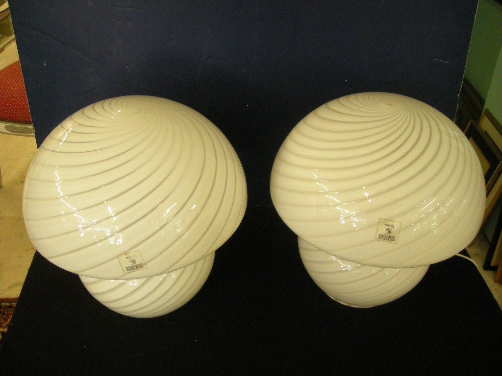 Italian Pair of Murano Signed Mushroom Lamps