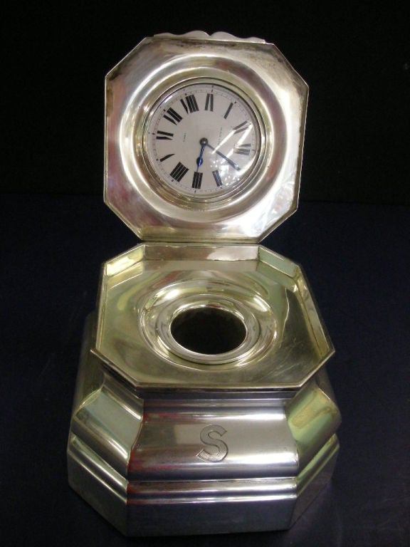 Black Starr & Frost Sterling Silver Inkwell and Pocket Watch