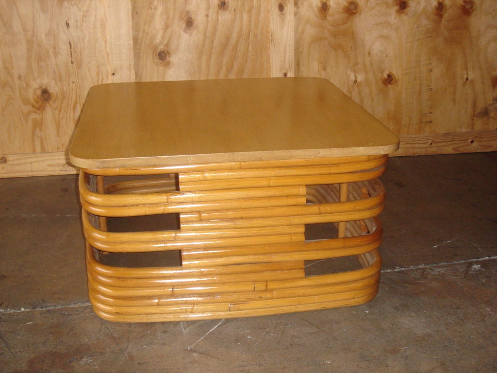 Vintage Square Rattan and Wooden End Table