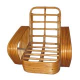 Vintage Six-Band Rattan Armchair with 10-Band Three-Sided Base