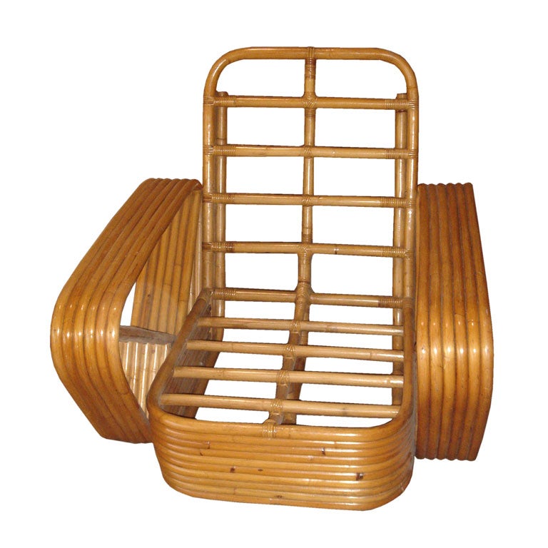 Vintage Six-Band Rattan Armchair with 10-Band Three-Sided Base