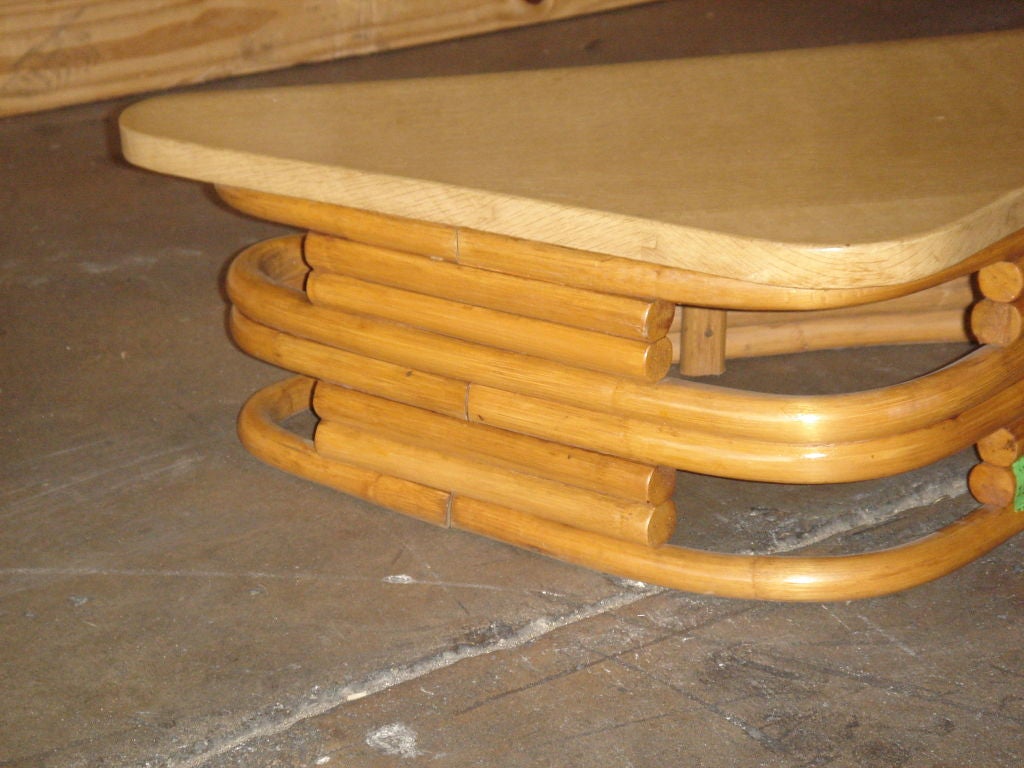 Small Low Rattan and Wooden Side Table
