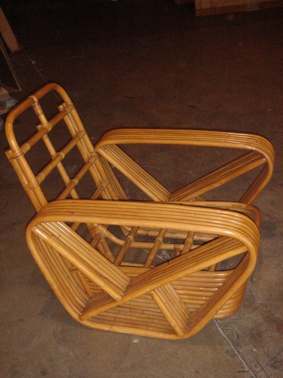 Vintage Six-Band Rattan Armchair with 10-Band Three-Sided Base In Excellent Condition In West Palm Beach, FL